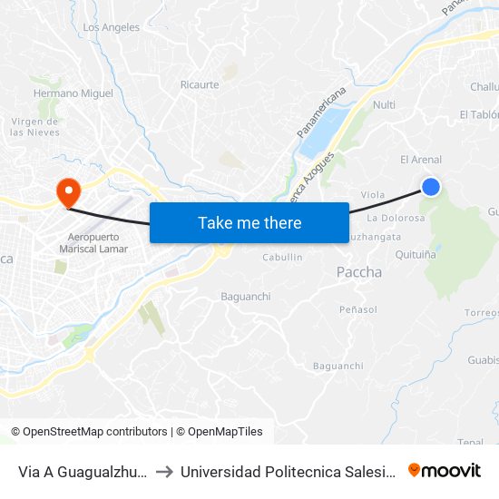 Via A Guagualzhumi to Universidad Politecnica Salesiana map
