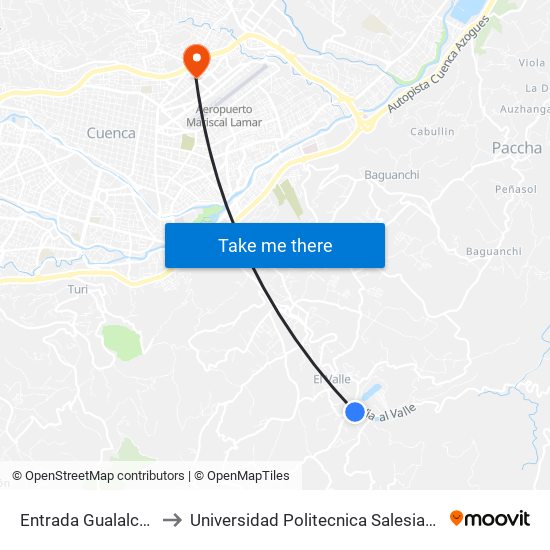 Entrada Gualalcay to Universidad Politecnica Salesiana map