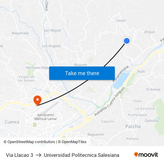 Via Llacao 3 to Universidad Politecnica Salesiana map