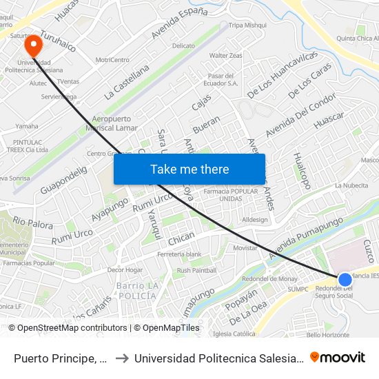 Puerto Principe, 39 to Universidad Politecnica Salesiana map