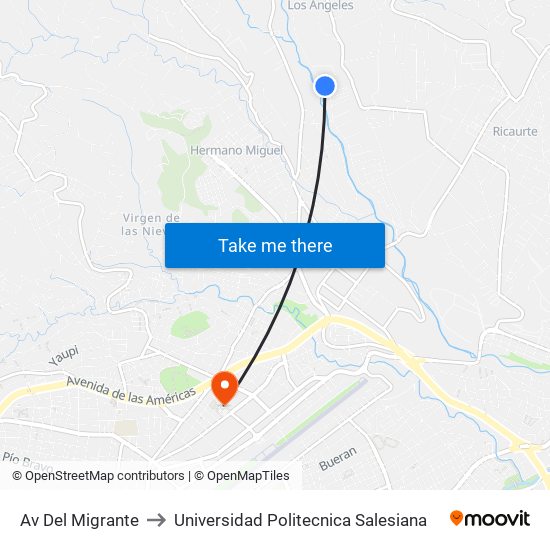 Av Del Migrante to Universidad Politecnica Salesiana map