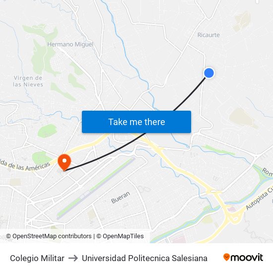 Colegio Militar to Universidad Politecnica Salesiana map