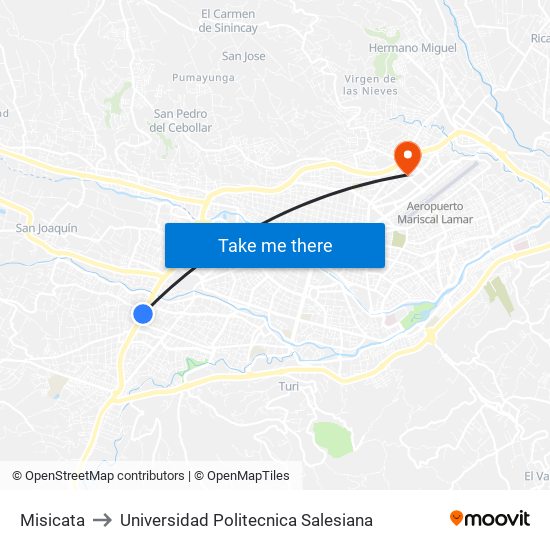 Misicata to Universidad Politecnica Salesiana map