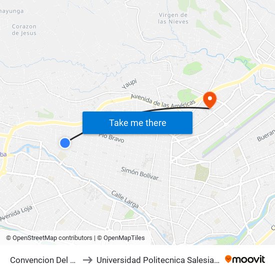 Convencion Del 45 to Universidad Politecnica Salesiana map