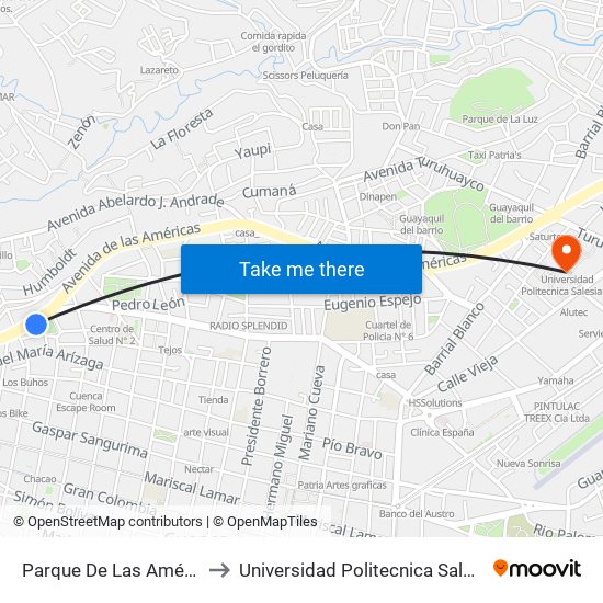 Parque De Las Américas to Universidad Politecnica Salesiana map