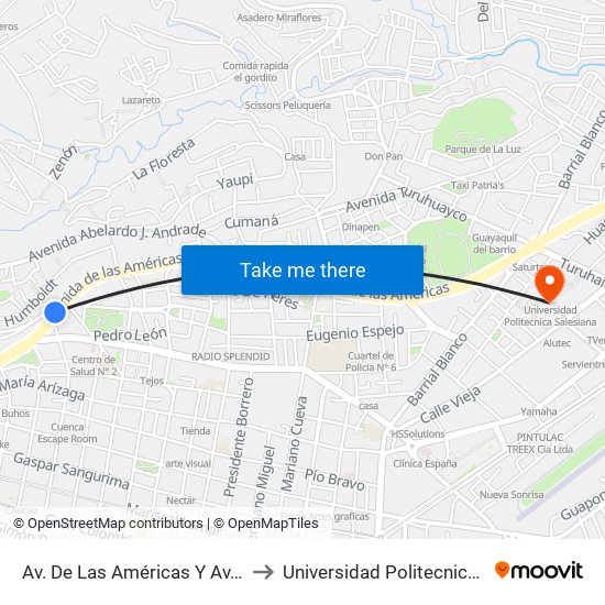 Av. De Las Américas Y Av. Del Chofer to Universidad Politecnica Salesiana map