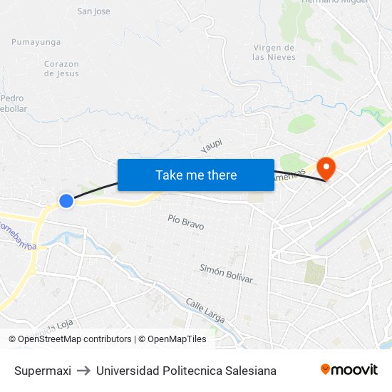 Supermaxi to Universidad Politecnica Salesiana map