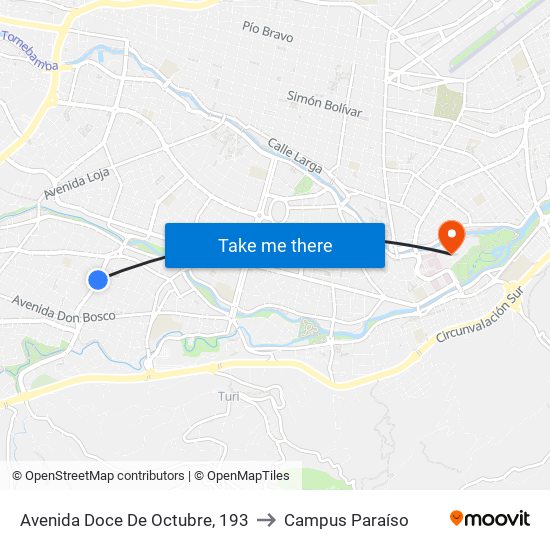 Avenida Doce De Octubre, 193 to Campus Paraíso map