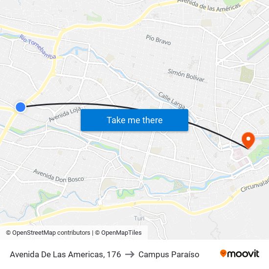 Avenida De Las Americas, 176 to Campus Paraíso map