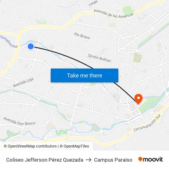 Coliseo Jefferson Pérez Quezada to Campus Paraíso map