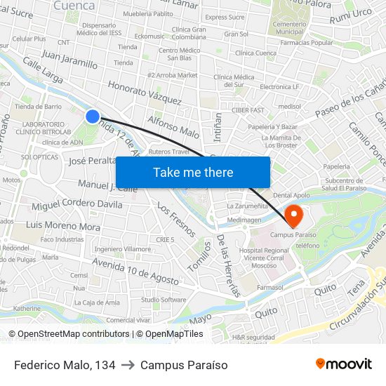 Federico Malo, 134 to Campus Paraíso map