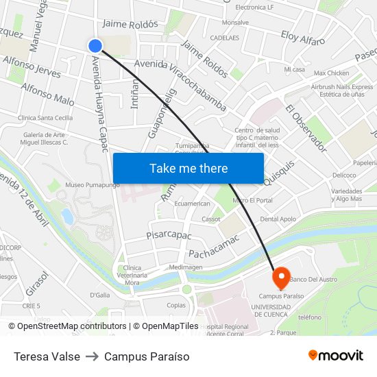 Teresa Valse to Campus Paraíso map