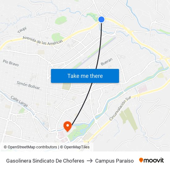 Gasolinera Sindicato De Choferes to Campus Paraíso map