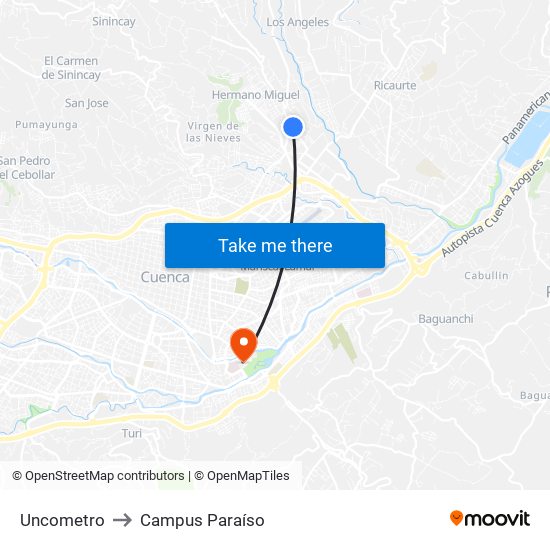 Uncometro to Campus Paraíso map
