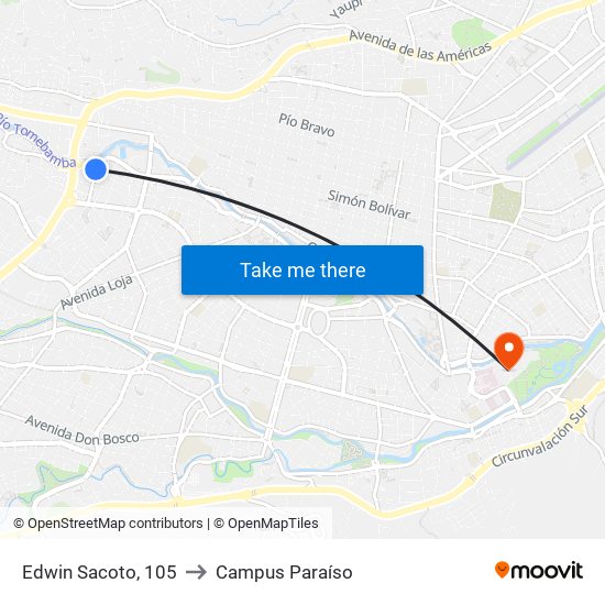 Edwin Sacoto, 105 to Campus Paraíso map