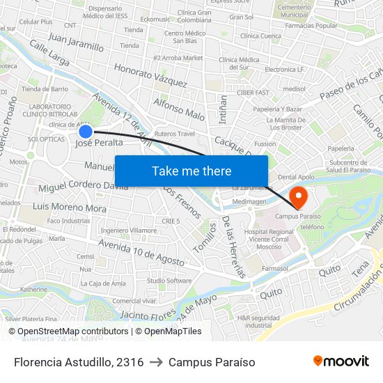 Florencia Astudillo, 2316 to Campus Paraíso map