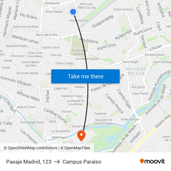 Pasaje Madrid, 123 to Campus Paraíso map