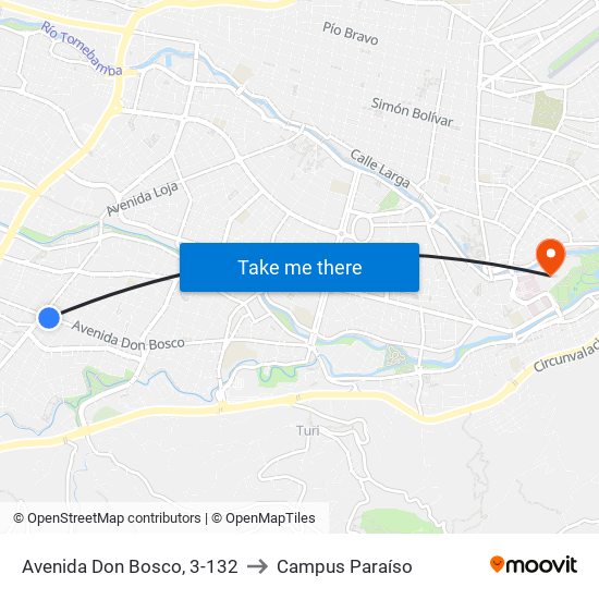 Avenida Don Bosco, 3-132 to Campus Paraíso map
