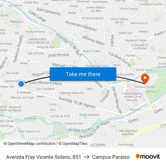 Avenida Fray Vicente Solano, 851 to Campus Paraíso map