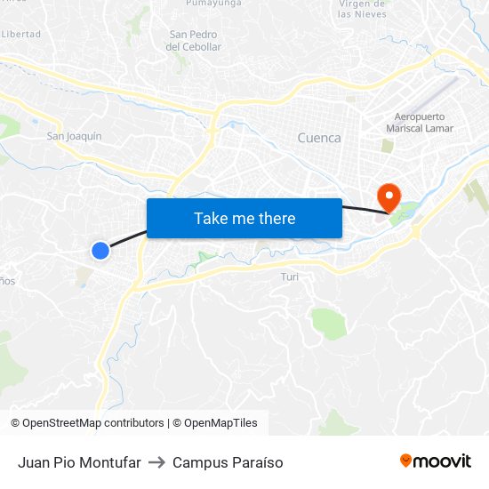 Juan Pio Montufar to Campus Paraíso map
