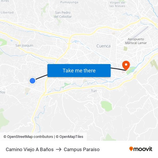 Camino Viejo A Baños to Campus Paraíso map