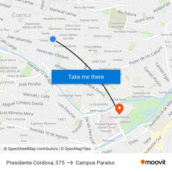 Presidente Córdova, 375 to Campus Paraíso map
