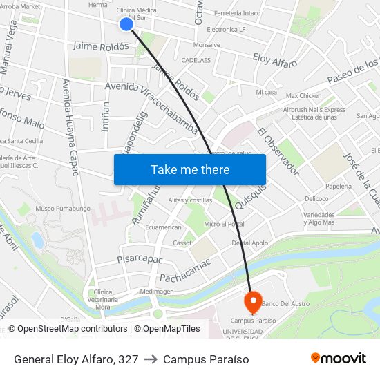General Eloy Alfaro, 327 to Campus Paraíso map