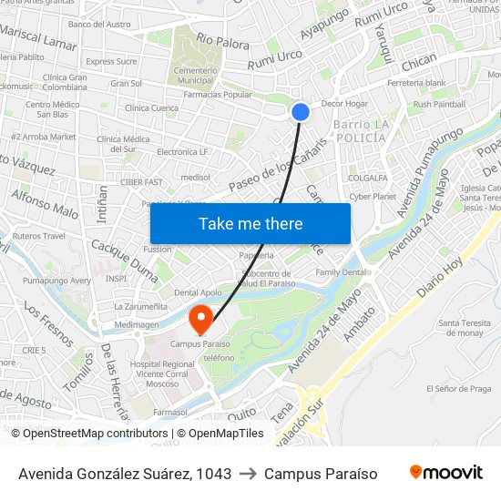 Avenida González Suárez, 1043 to Campus Paraíso map