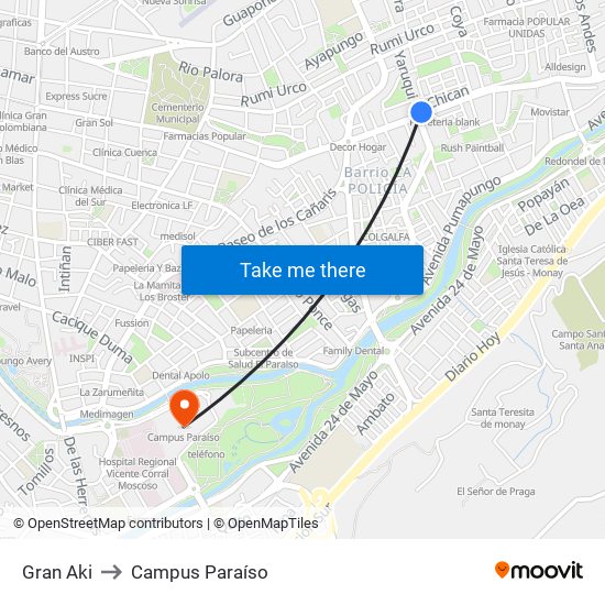 Gran Aki to Campus Paraíso map