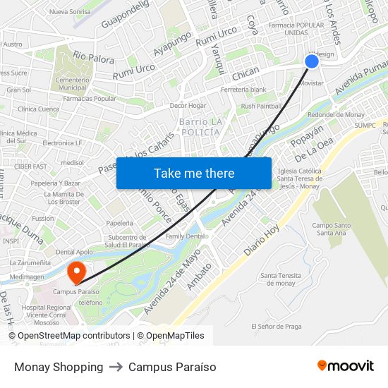 Monay Shopping to Campus Paraíso map