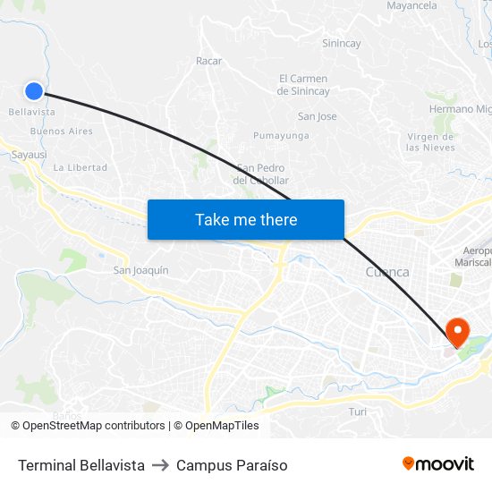 Terminal Bellavista to Campus Paraíso map