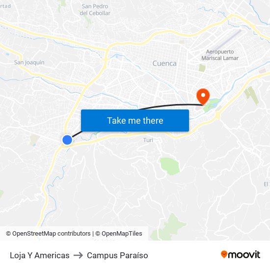 Loja Y Americas to Campus Paraíso map