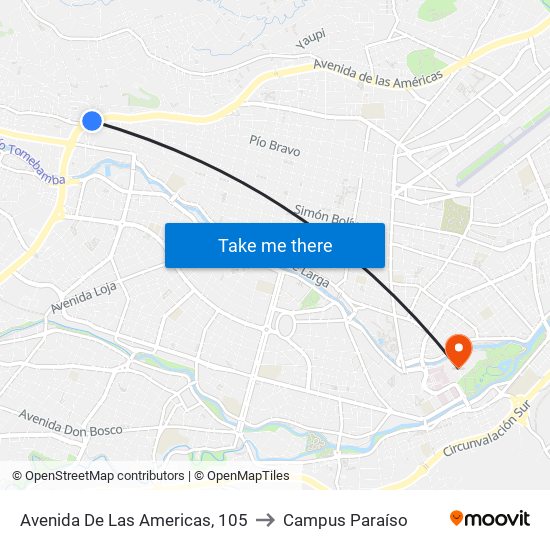 Avenida De Las Americas, 105 to Campus Paraíso map