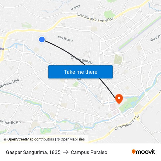 Gaspar Sangurima, 1835 to Campus Paraíso map