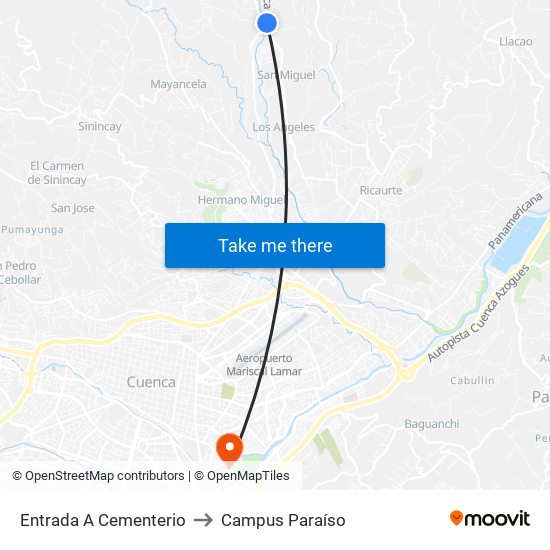 Entrada A Cementerio to Campus Paraíso map