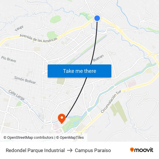 Redondel Parque Industrial to Campus Paraíso map