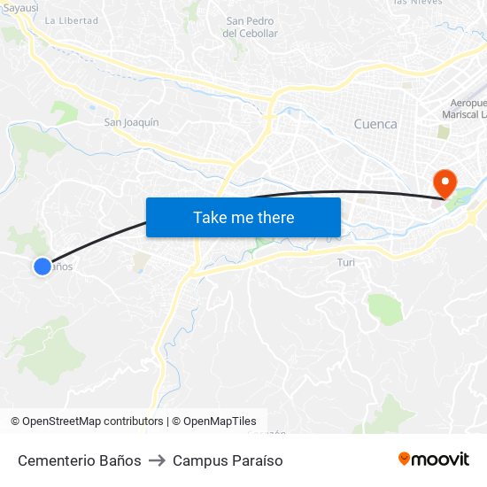 Cementerio Baños to Campus Paraíso map