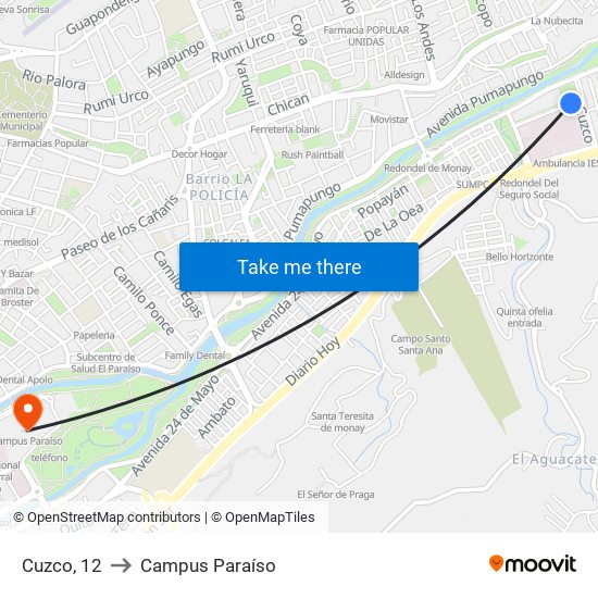 Cuzco, 12 to Campus Paraíso map