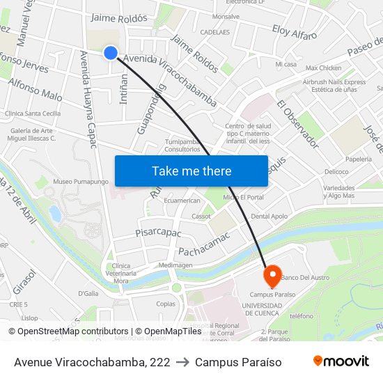 Avenue Viracochabamba, 222 to Campus Paraíso map