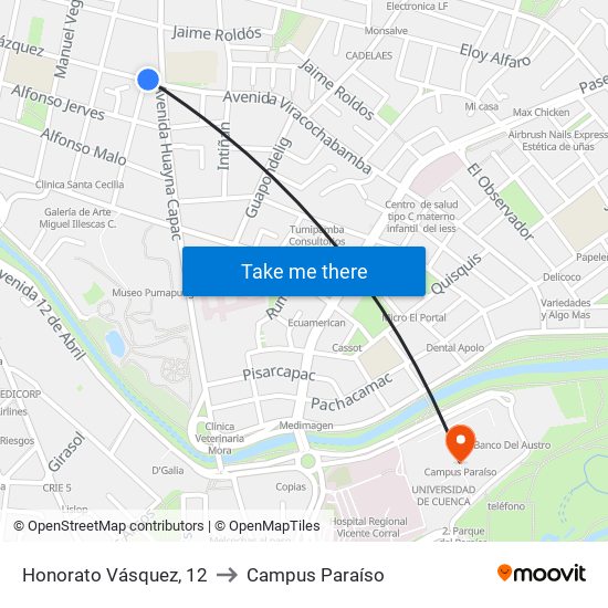 Honorato Vásquez, 12 to Campus Paraíso map