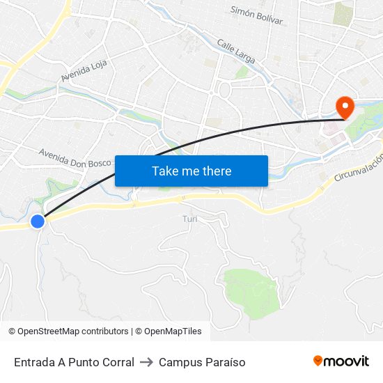 Entrada A Punto Corral to Campus Paraíso map