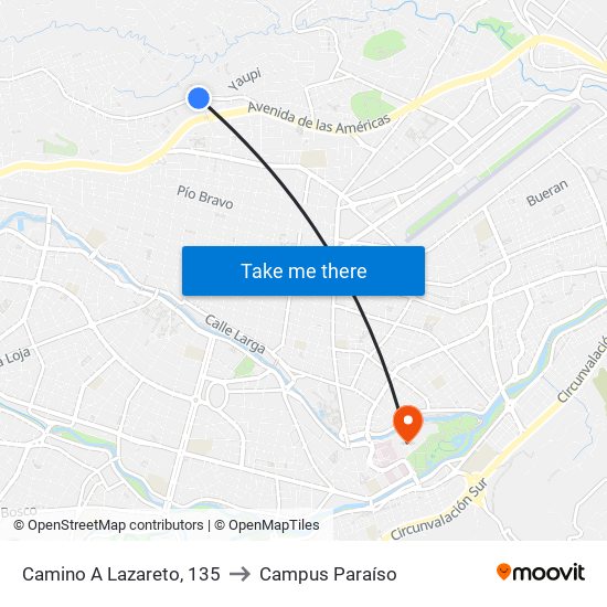 Camino A Lazareto, 135 to Campus Paraíso map