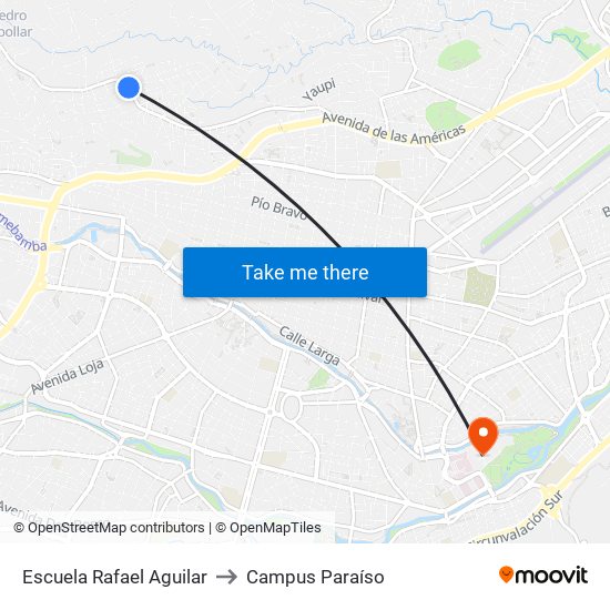 Escuela Rafael Aguilar to Campus Paraíso map