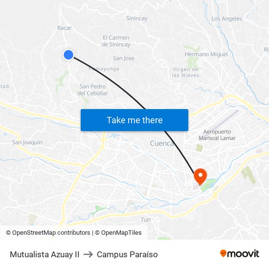 Mutualista Azuay II to Campus Paraíso map