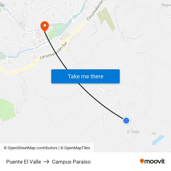 Puente El Valle to Campus Paraíso map