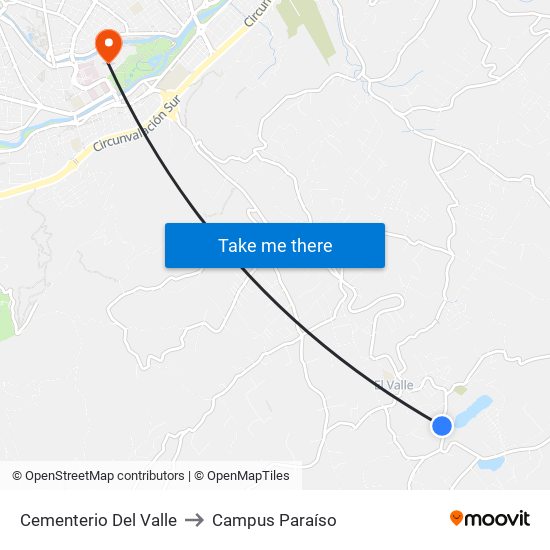 Cementerio Del Valle to Campus Paraíso map