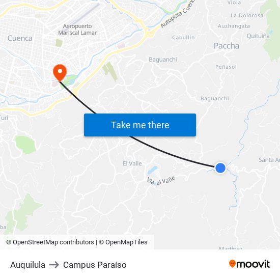 Auquilula to Campus Paraíso map