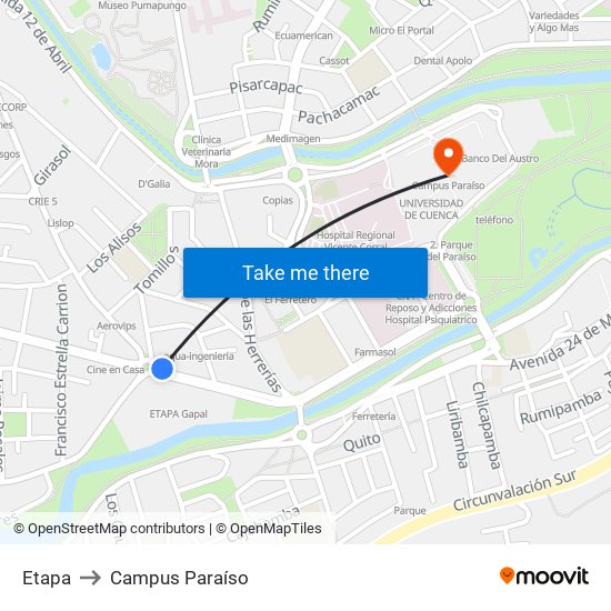 Etapa to Campus Paraíso map