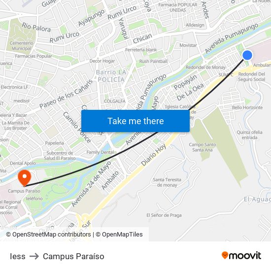 Iess to Campus Paraíso map