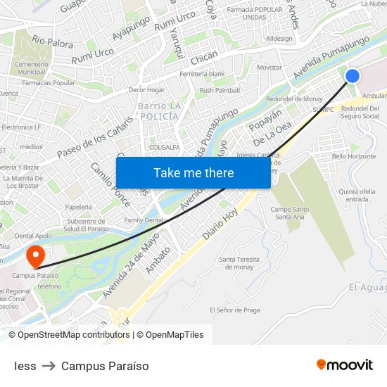 Iess to Campus Paraíso map